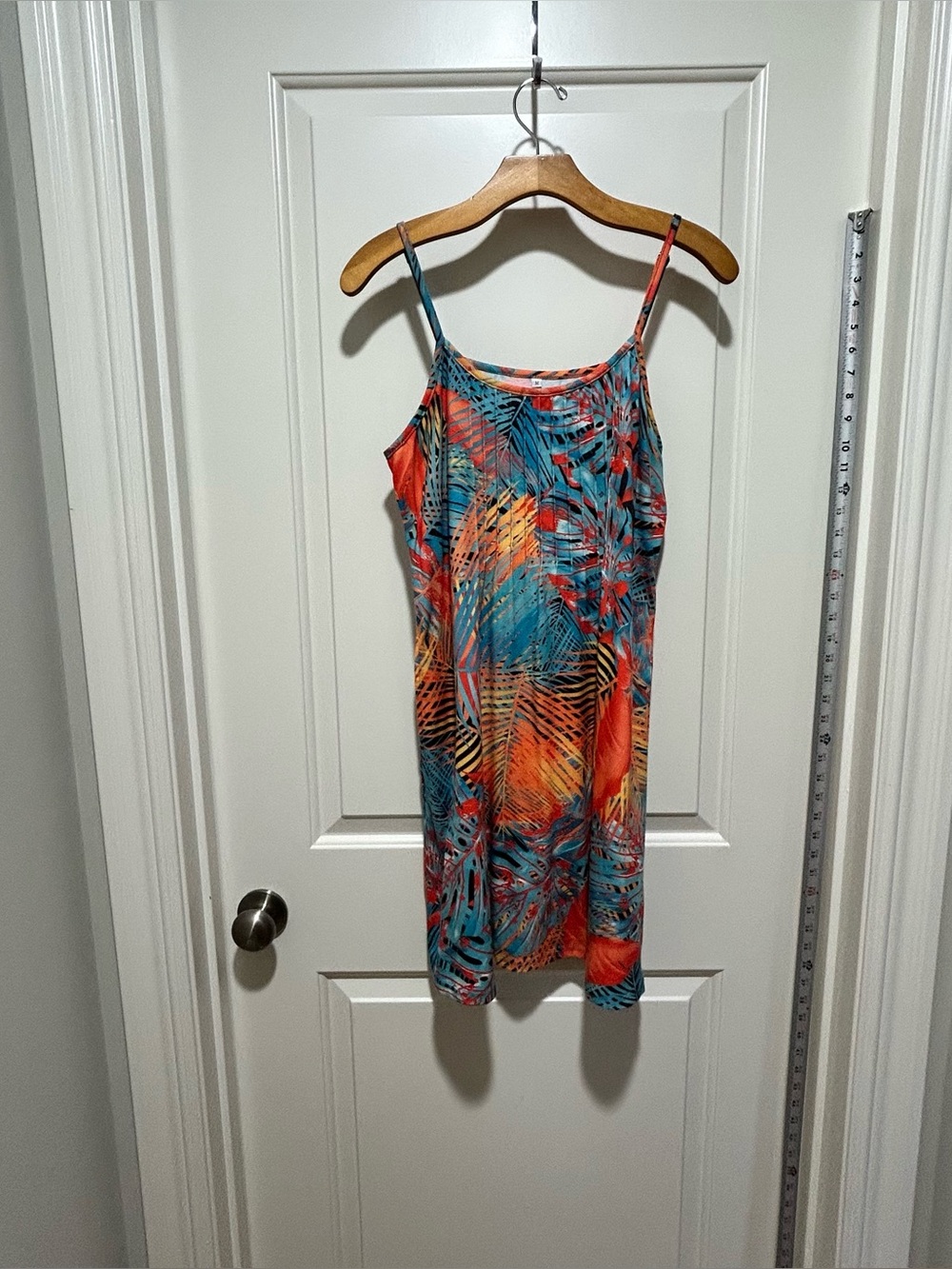 Tropical Print Adjustable Spaghetti Strap Sundress women’s size M - Teal & Coral